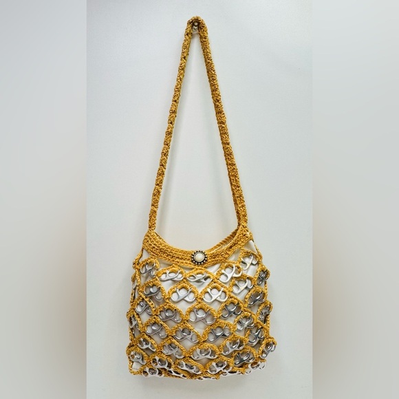Handmade Crochet Gold Brown Handbag Purse Art with Recycled Soda Pop Tabs - Picture 3 of 14